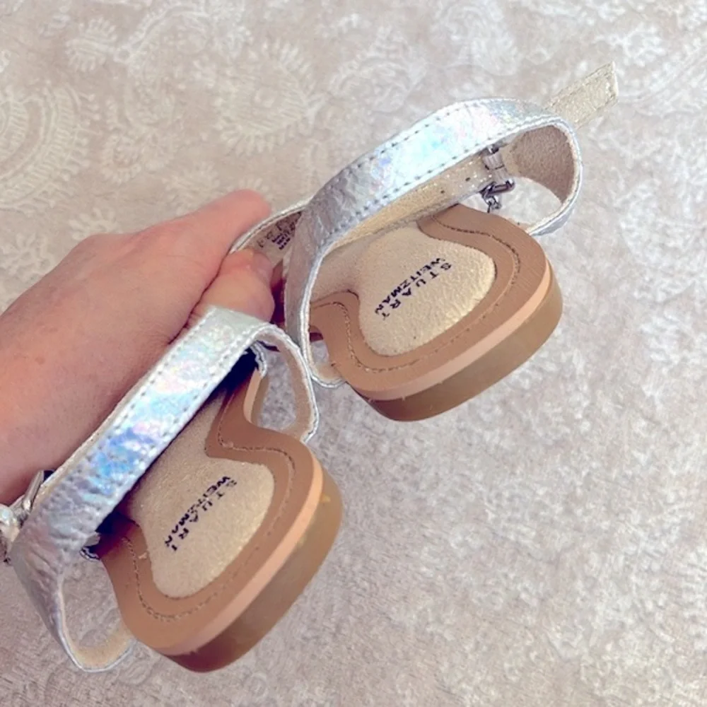 Brand New Stuart Weitzman Floral Metallic Iridescent Ankle Strap Sandals Heart